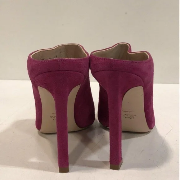 Women's Stuart Weitzman Fuchsia Suede Pointed-Toe Mule Heels Size 8.5 - Picture 4 of 6